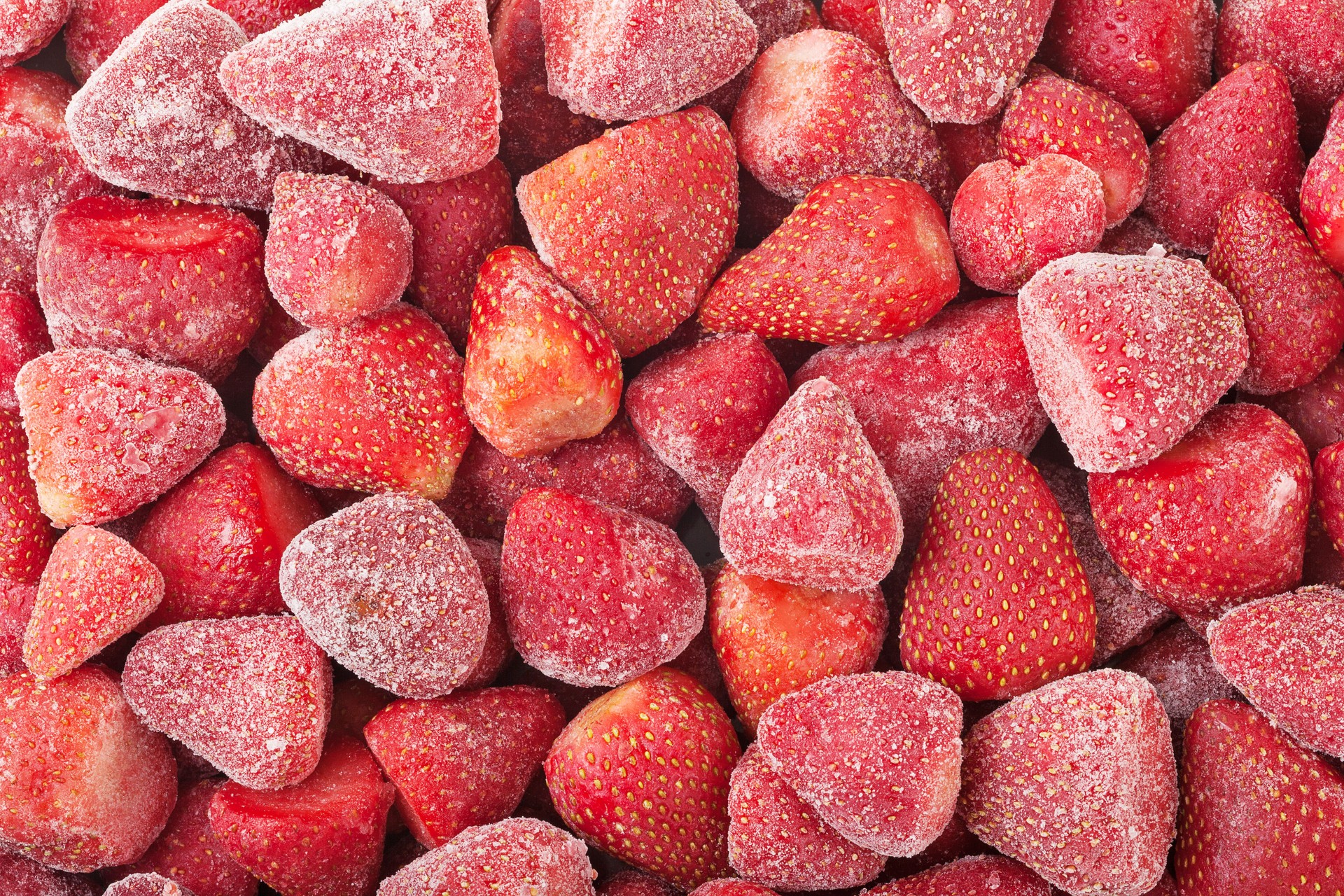 Frozen fresh strawberries background